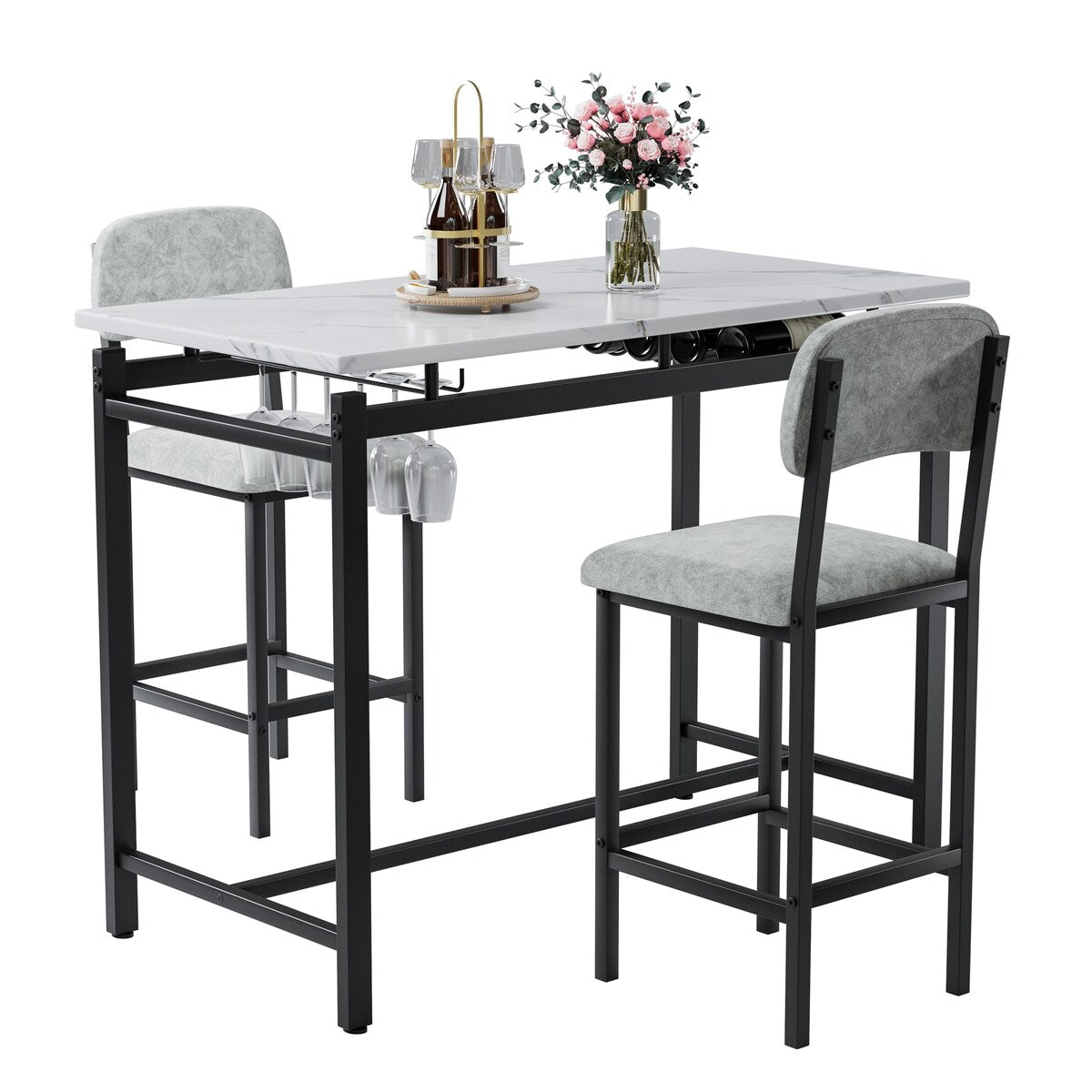 Kitchen Table Set, Dining Table and Chairs for 2, 3 Piece Dining Room Table Set with 2 Upholstered Chairs, Bar Dining Table Set