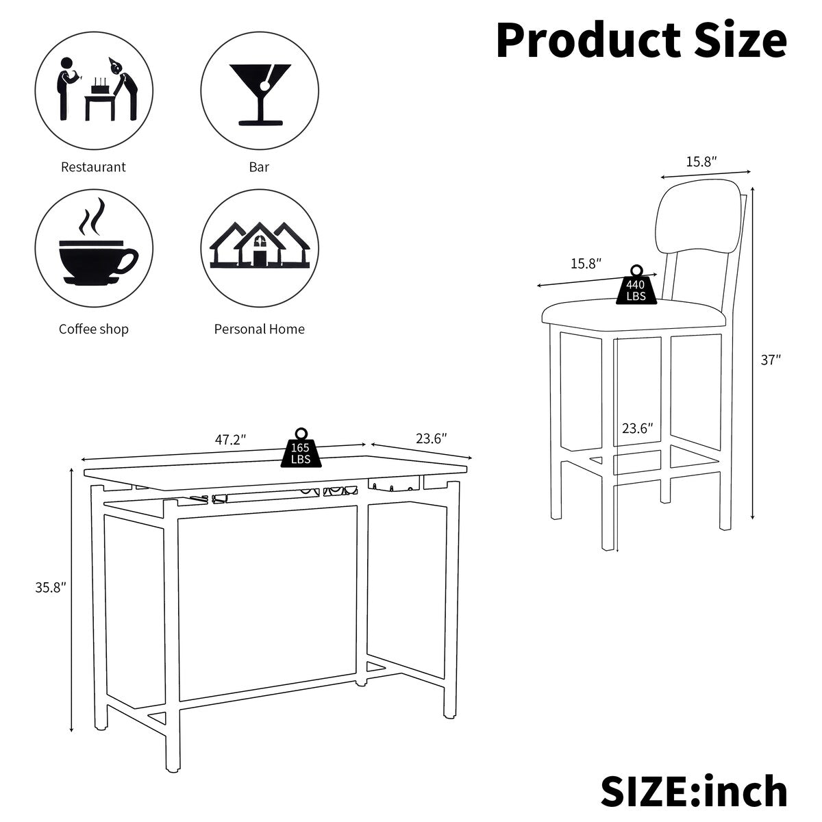 Kitchen Table Set, Dining Table and Chairs for 2, 3 Piece Dining Room Table Set with 2 Upholstered Chairs, Bar Dining Table Set