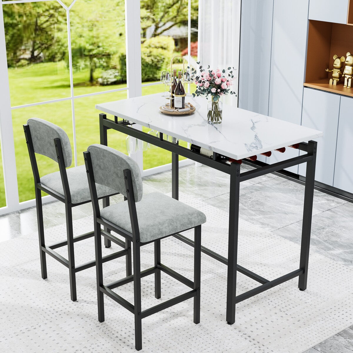 Kitchen Table Set, Dining Table and Chairs for 2, 3 Piece Dining Room Table Set with 2 Upholstered Chairs, Bar Dining Table Set