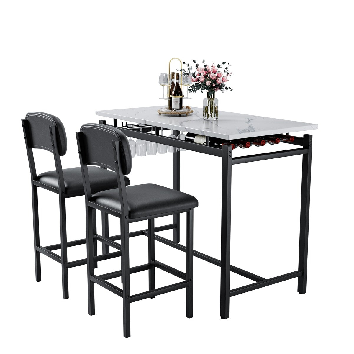 Kitchen Table Set, Dining Table and Chairs for 2, 3 Piece Dining Room Table Set with 2 Upholstered Chairs, Bar Dining Table Set