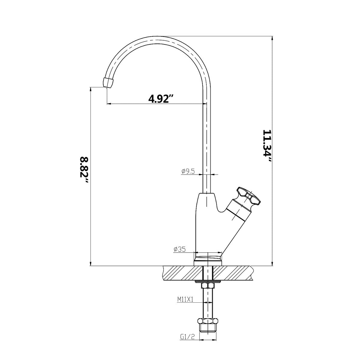 Kitchen Water Lead-Free Drinking Filter Faucet, Stainless Steel Finish - 4.92*8.82*11.34