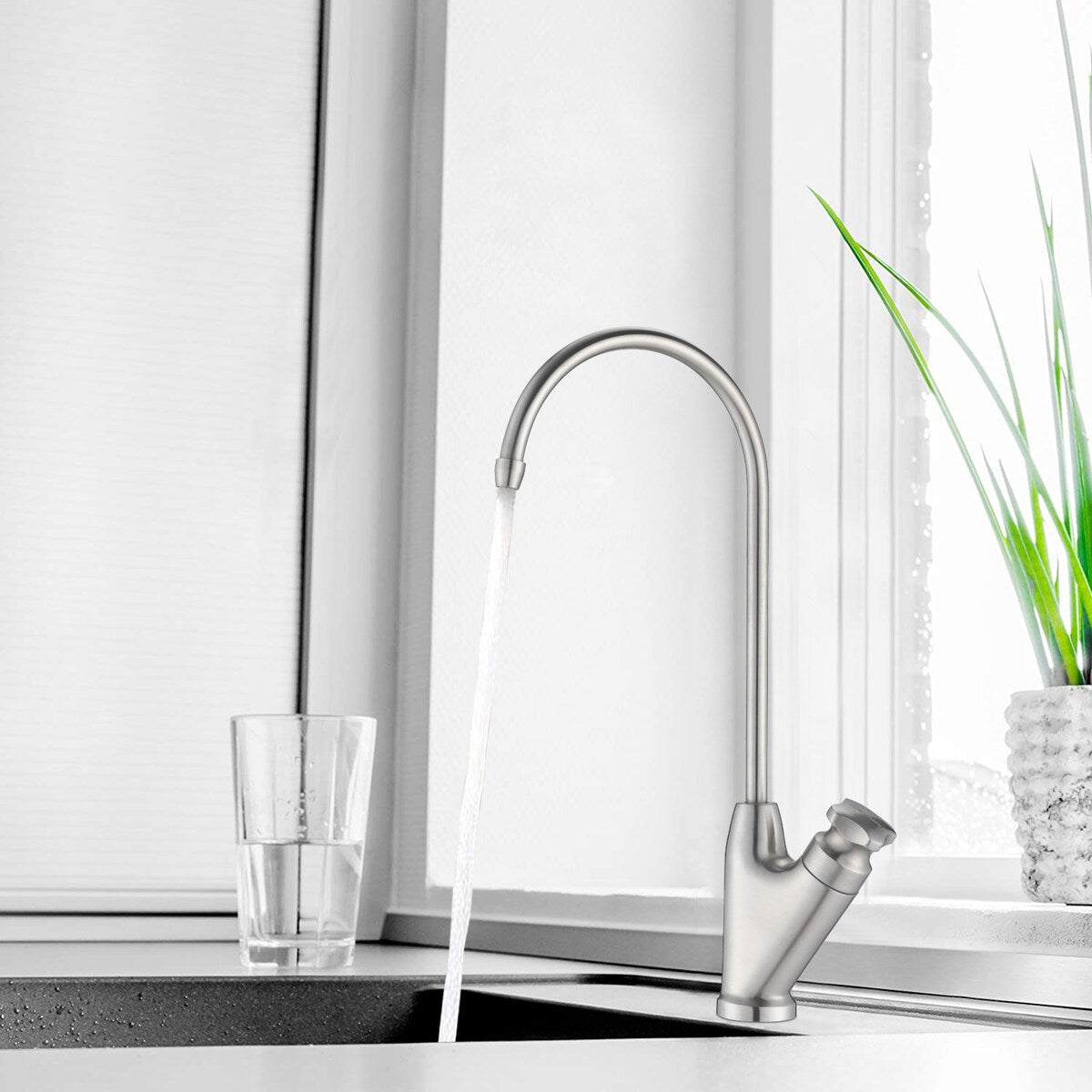 Kitchen Water Lead-Free Drinking Filter Faucet, Stainless Steel Finish - 4.92*8.82*11.34