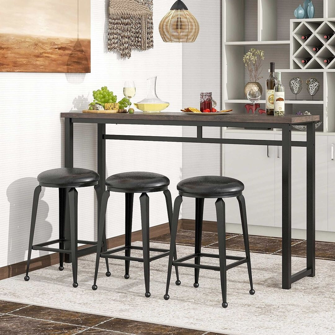 Kitchen counter height dining table with 3 barstools