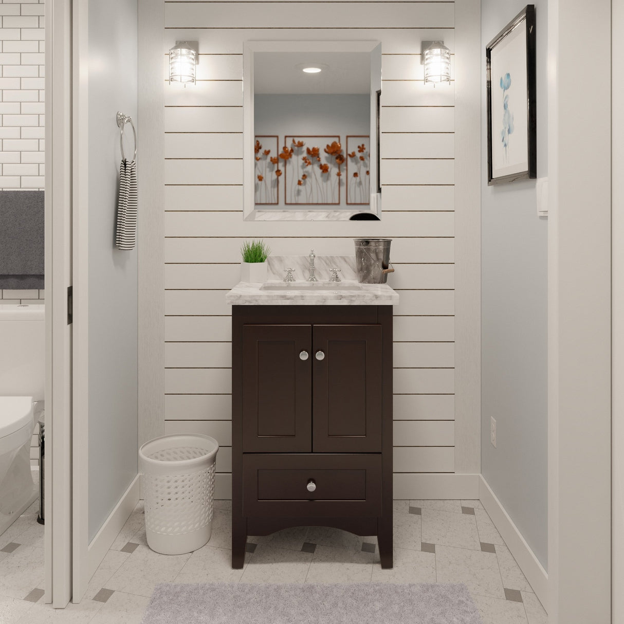 KitchenBathCollection Abbey 24" Bathroom Vanity with Carrara Marble Top
