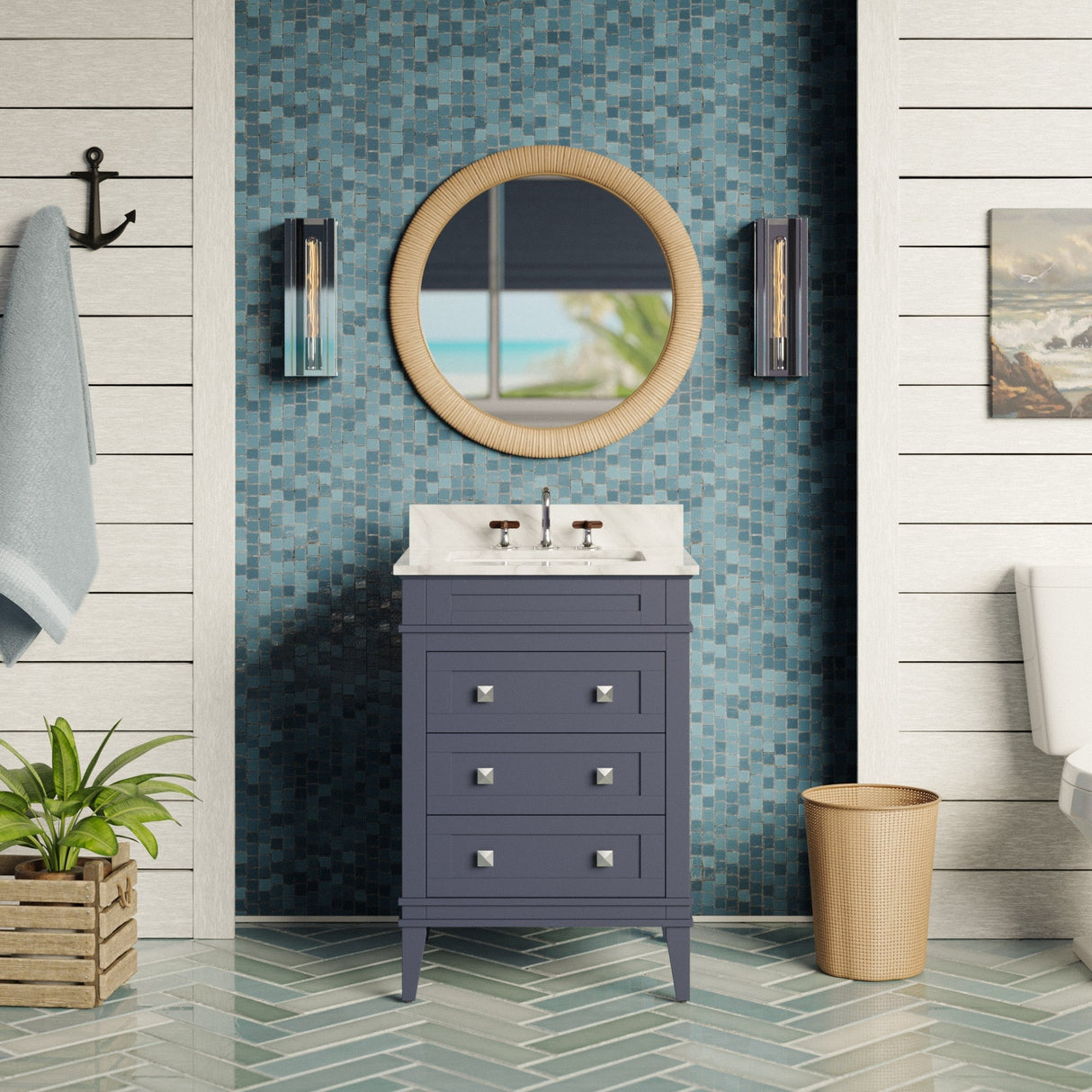 KitchenBathCollection Eleanor 24" Bathroom Vanity with Carrara Marble Top