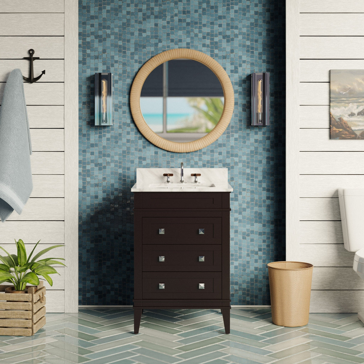 KitchenBathCollection Eleanor 24" Bathroom Vanity with Carrara Marble Top