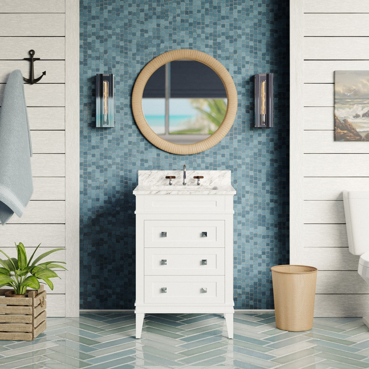 KitchenBathCollection Eleanor 24" Bathroom Vanity with Carrara Marble Top