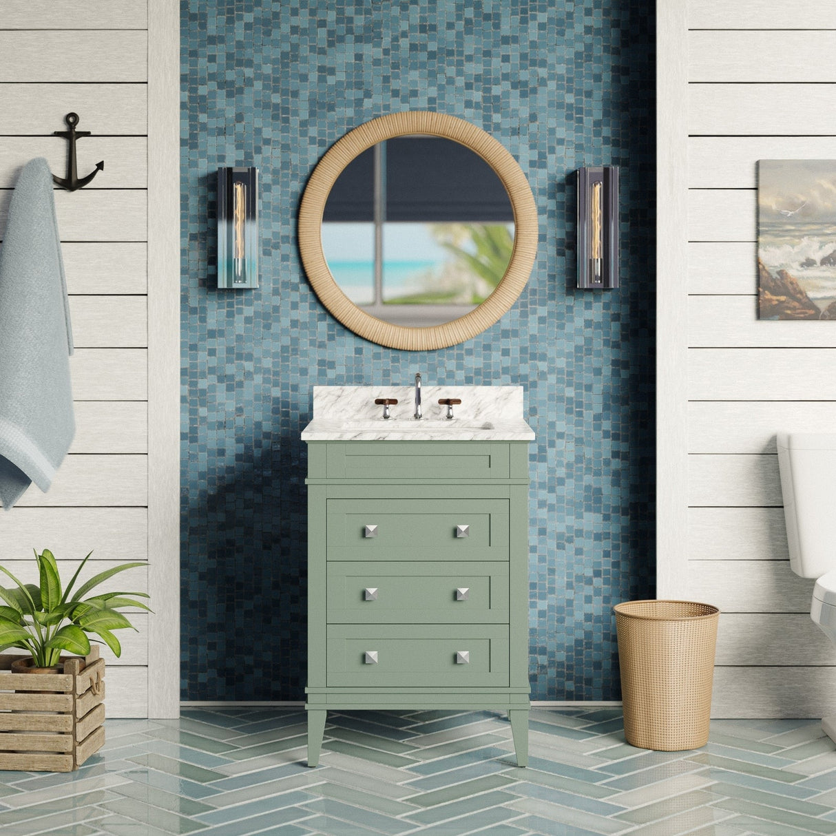 KitchenBathCollection Eleanor 24" Bathroom Vanity with Carrara Marble Top