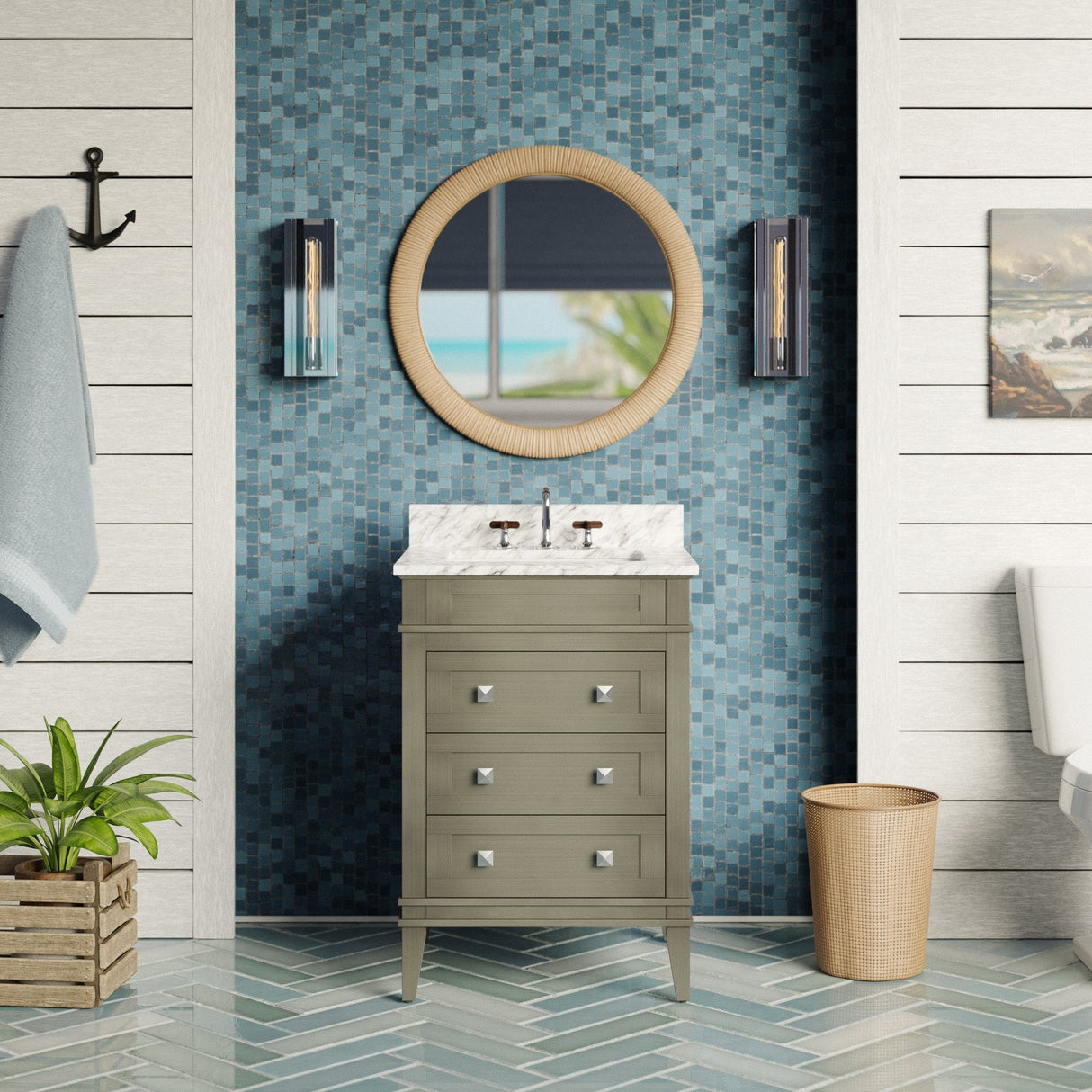 KitchenBathCollection Eleanor 24" Bathroom Vanity with Carrara Marble Top