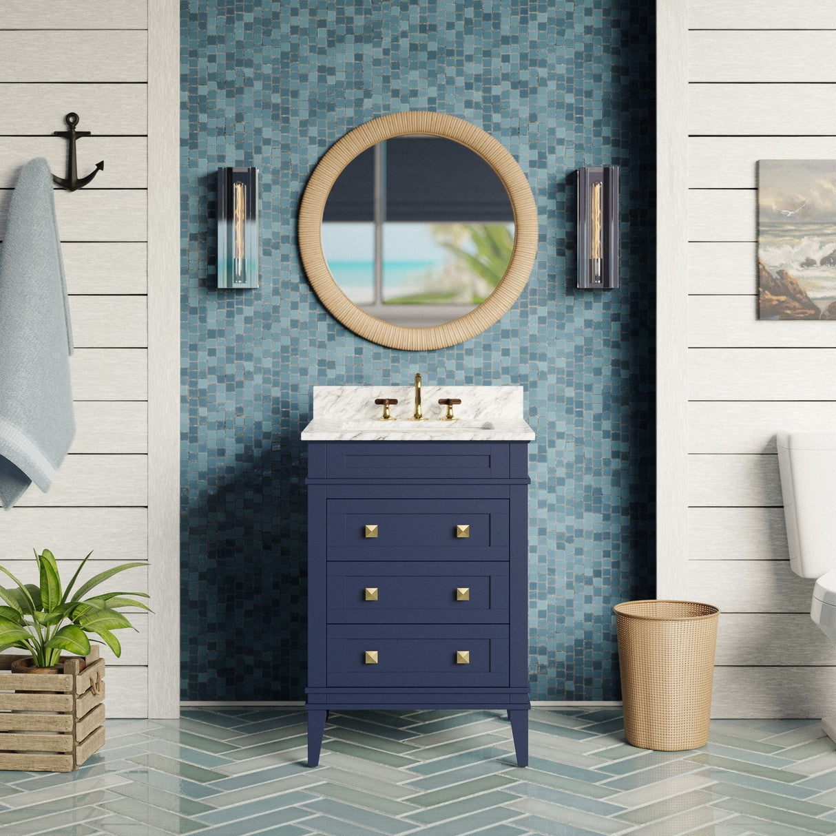 KitchenBathCollection Eleanor 24" Bathroom Vanity with Carrara Marble Top