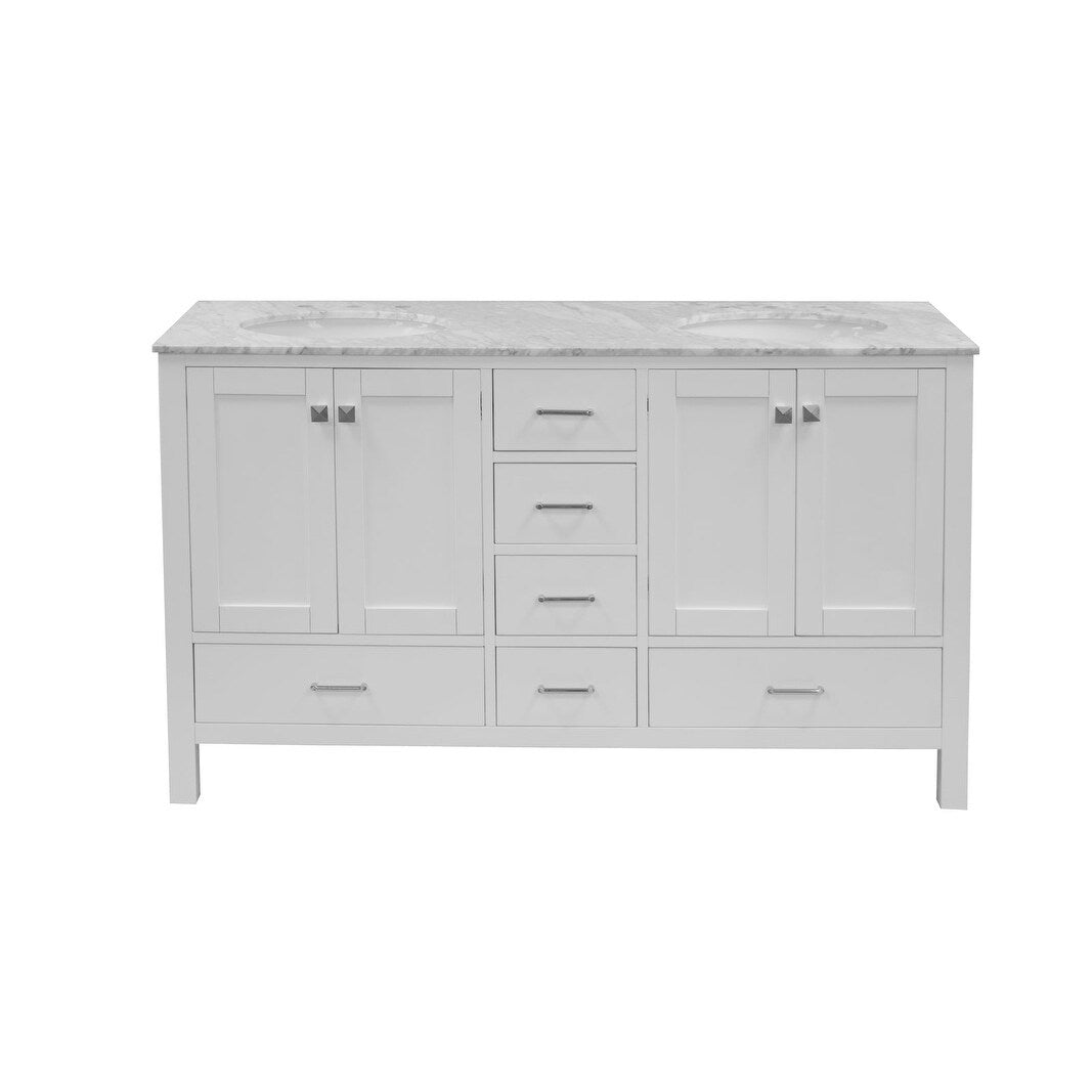 KitchenBathCollection Horizon 60" Double Bathroom Vanity with Carrara Marble Top