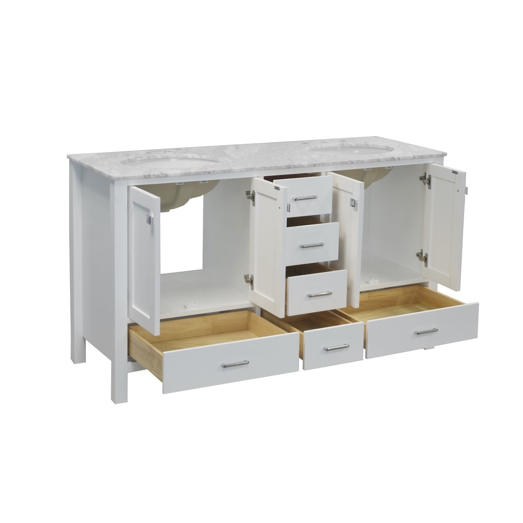 KitchenBathCollection Horizon 60" Double Bathroom Vanity with Carrara Marble Top