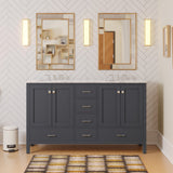KitchenBathCollection Horizon 60" Double Bathroom Vanity with Carrara Marble Top