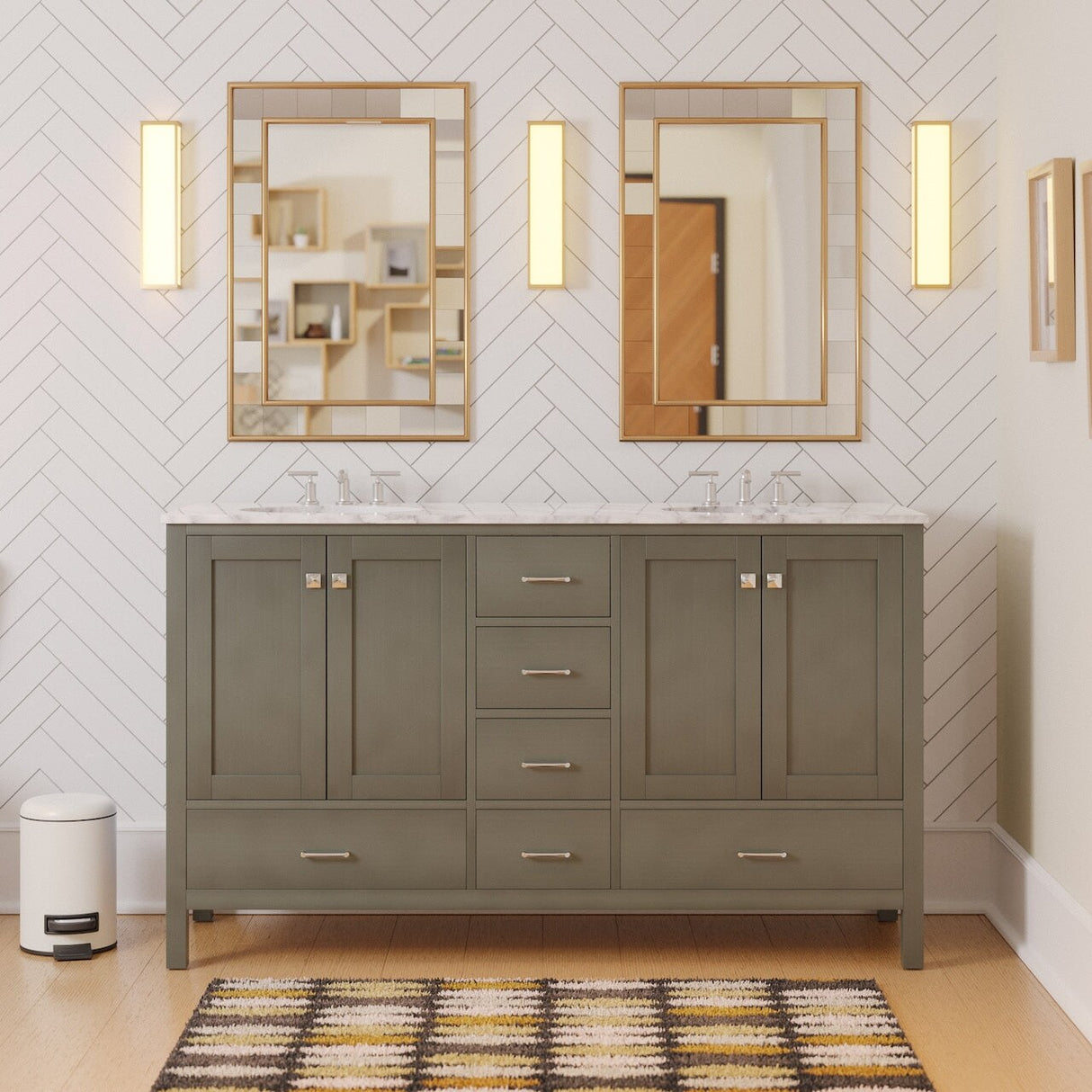 KitchenBathCollection Horizon 60" Double Bathroom Vanity with Carrara Marble Top