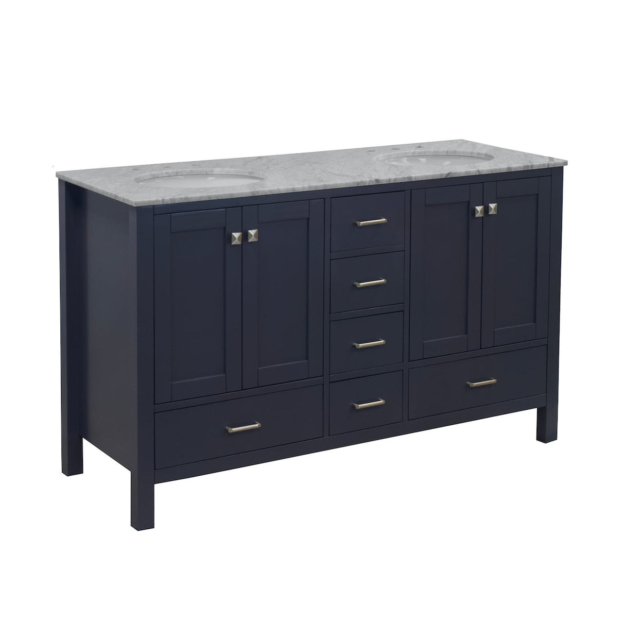 KitchenBathCollection Horizon 60" Double Bathroom Vanity with Carrara Marble Top