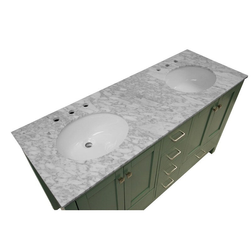 KitchenBathCollection Horizon 60" Double Bathroom Vanity with Carrara Marble Top