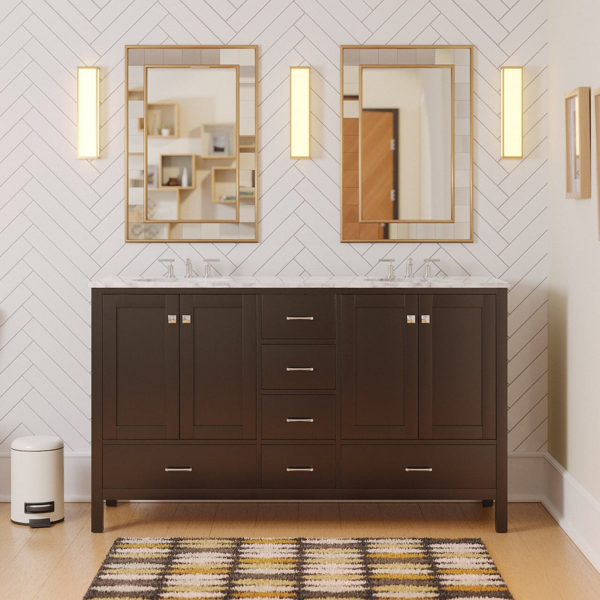 KitchenBathCollection Horizon 60" Double Bathroom Vanity with Carrara Marble Top