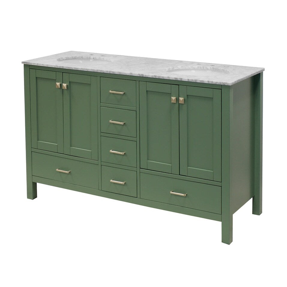 KitchenBathCollection Horizon 60" Double Bathroom Vanity with Carrara Marble Top