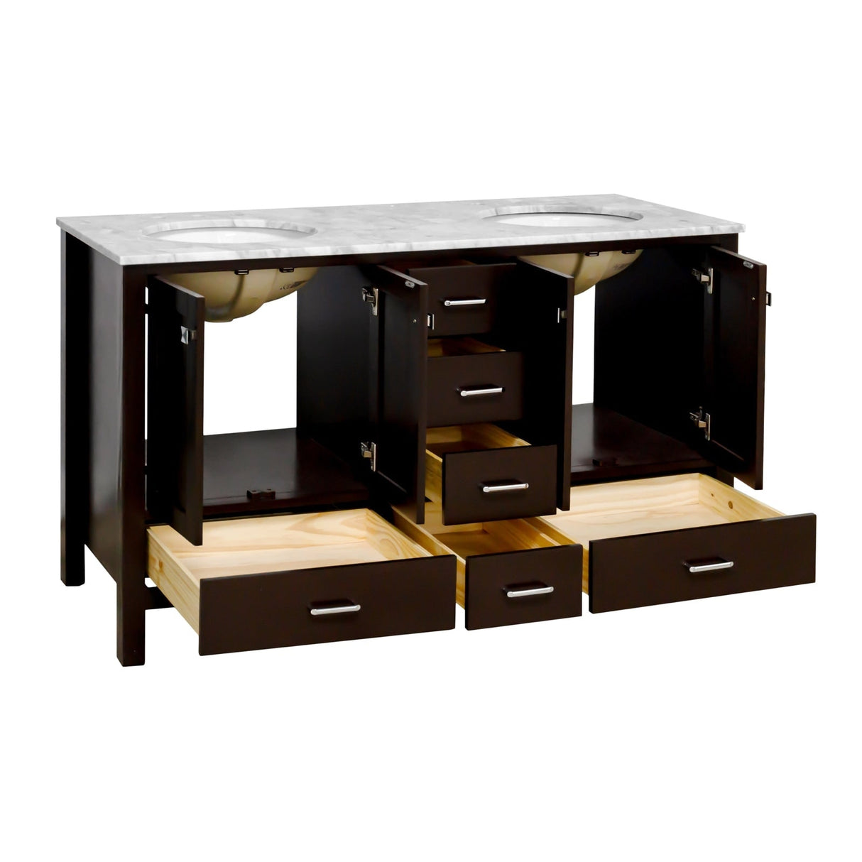 KitchenBathCollection Horizon 60" Double Bathroom Vanity with Carrara Marble Top