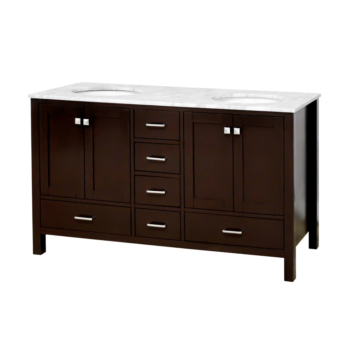KitchenBathCollection Horizon 60" Double Bathroom Vanity with Carrara Marble Top