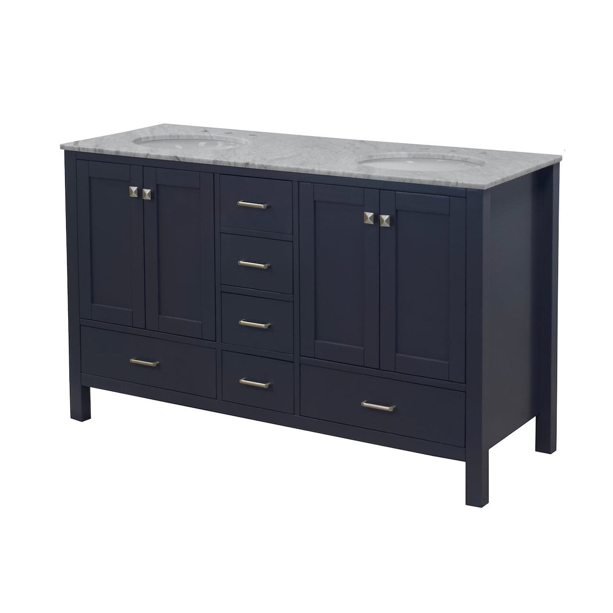 KitchenBathCollection Horizon 60" Double Bathroom Vanity with Carrara Marble Top