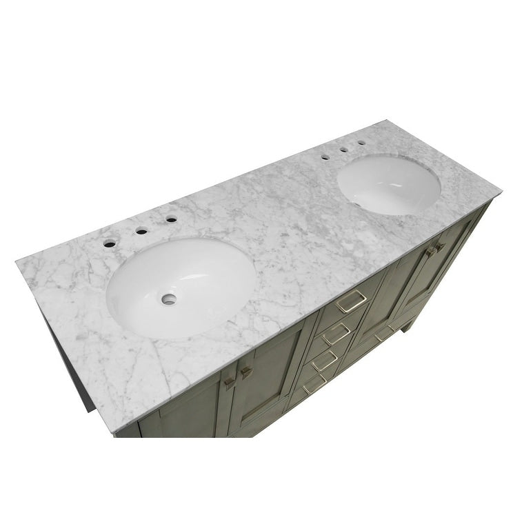 KitchenBathCollection Horizon 60" Double Bathroom Vanity with Carrara Marble Top