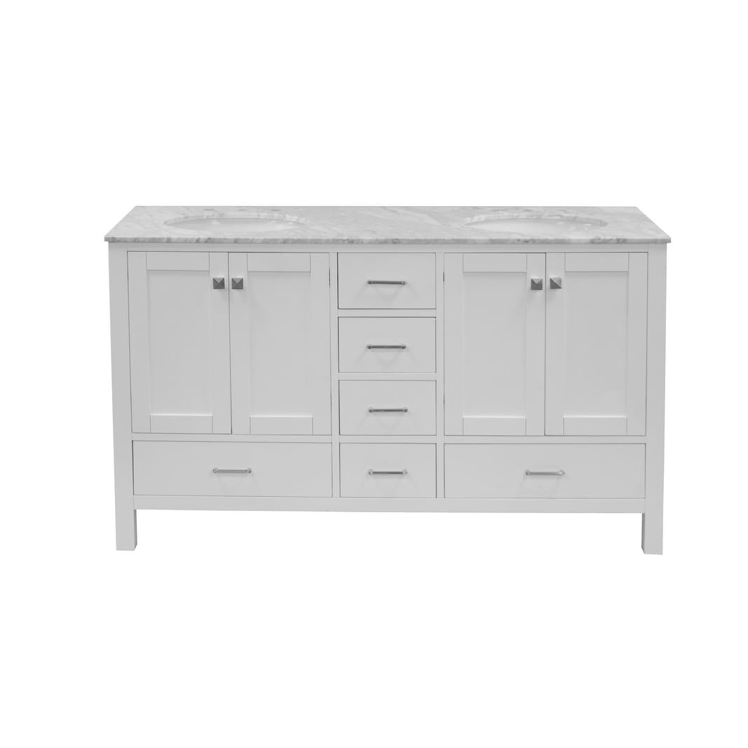 KitchenBathCollection Horizon 60" Double Bathroom Vanity with Carrara Marble Top