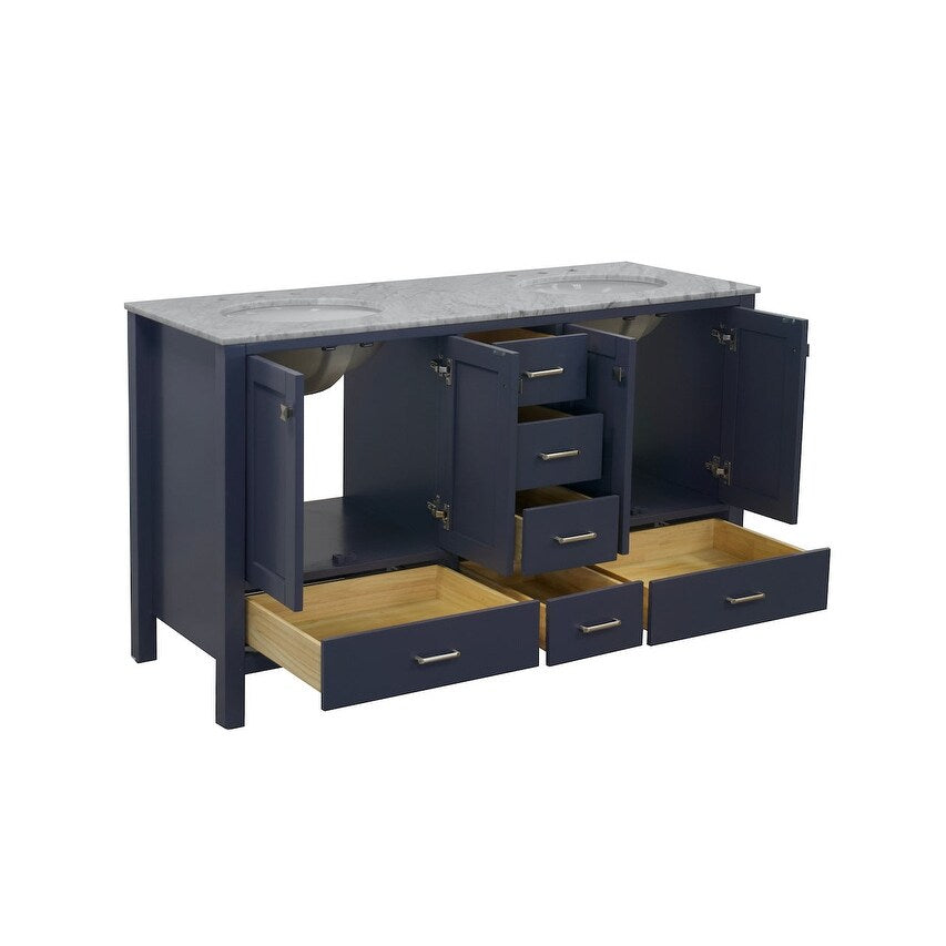 KitchenBathCollection Horizon 60" Double Bathroom Vanity with Carrara Marble Top
