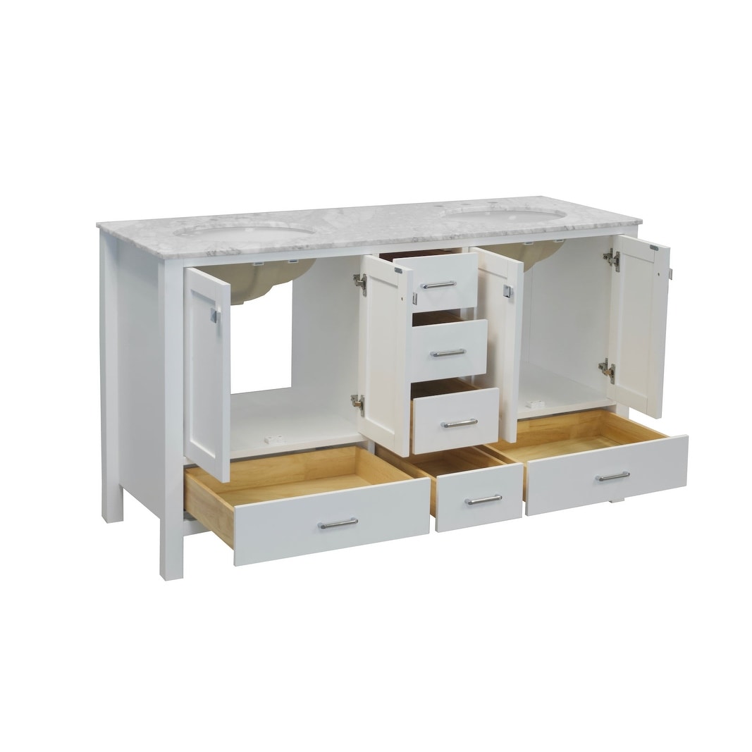 KitchenBathCollection Horizon 60" Double Bathroom Vanity with Carrara Marble Top