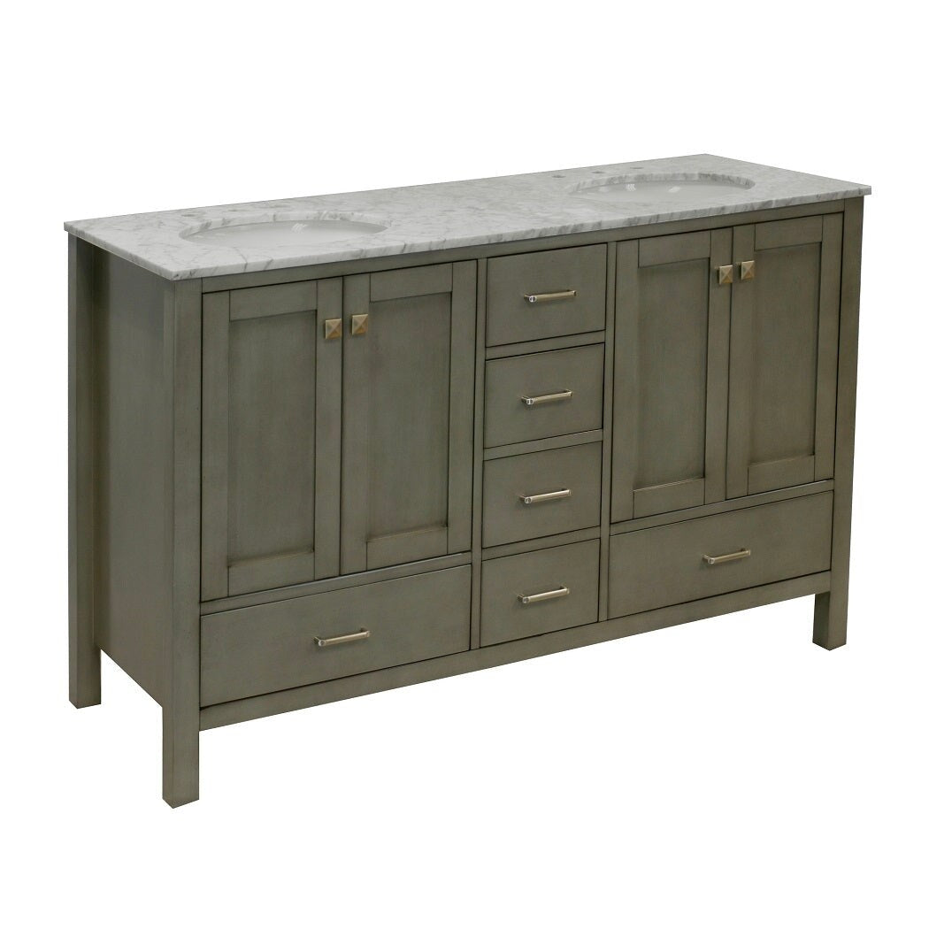 KitchenBathCollection Horizon 60" Double Bathroom Vanity with Carrara Marble Top