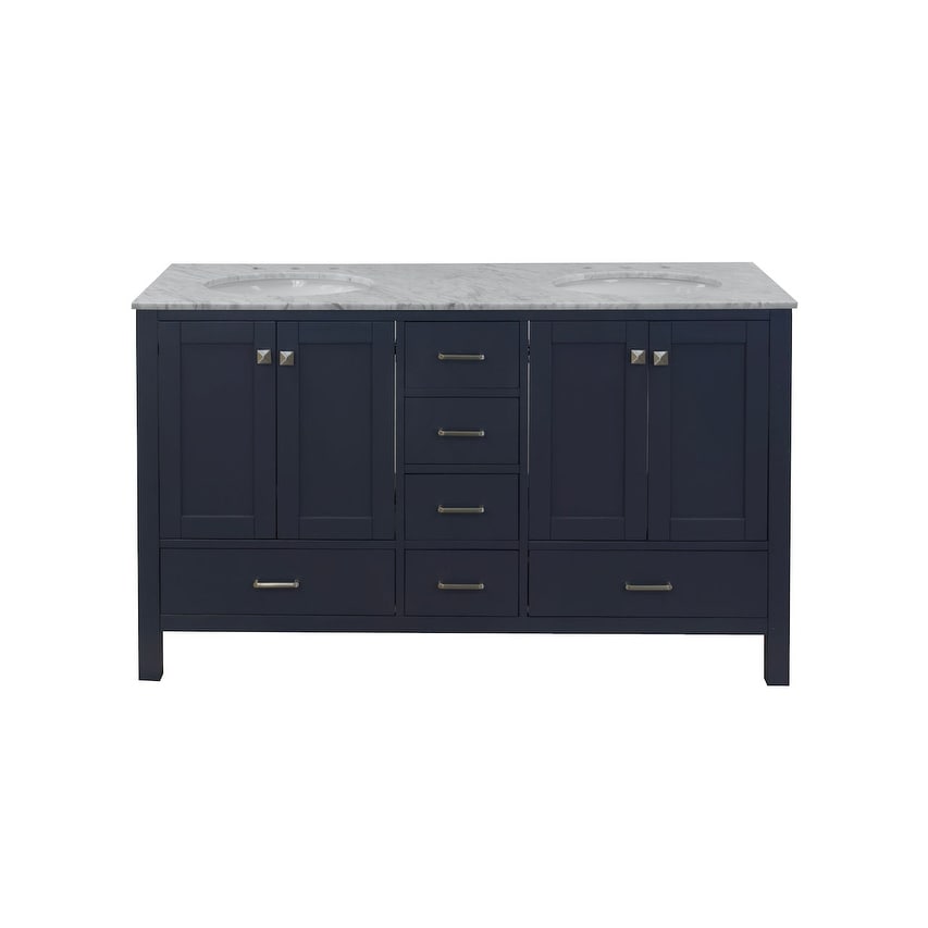 KitchenBathCollection Horizon 60" Double Bathroom Vanity with Carrara Marble Top