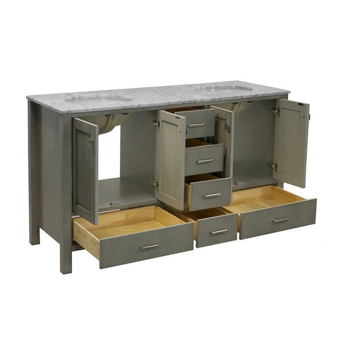 KitchenBathCollection Horizon 60" Double Bathroom Vanity with Carrara Marble Top