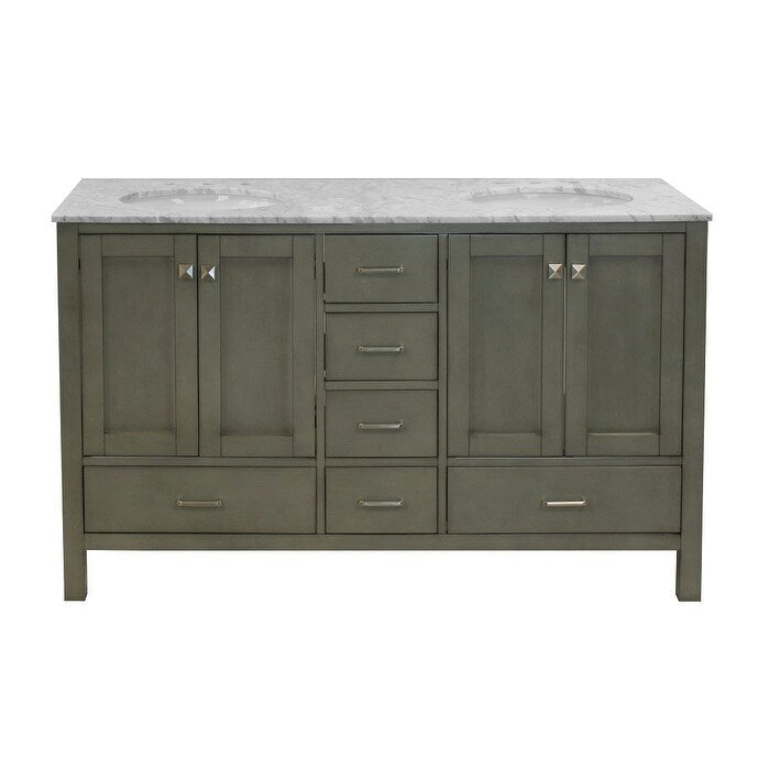 KitchenBathCollection Horizon 60" Double Bathroom Vanity with Carrara Marble Top