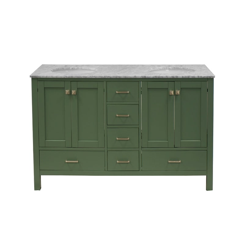 KitchenBathCollection Horizon 60" Double Bathroom Vanity with Carrara Marble Top