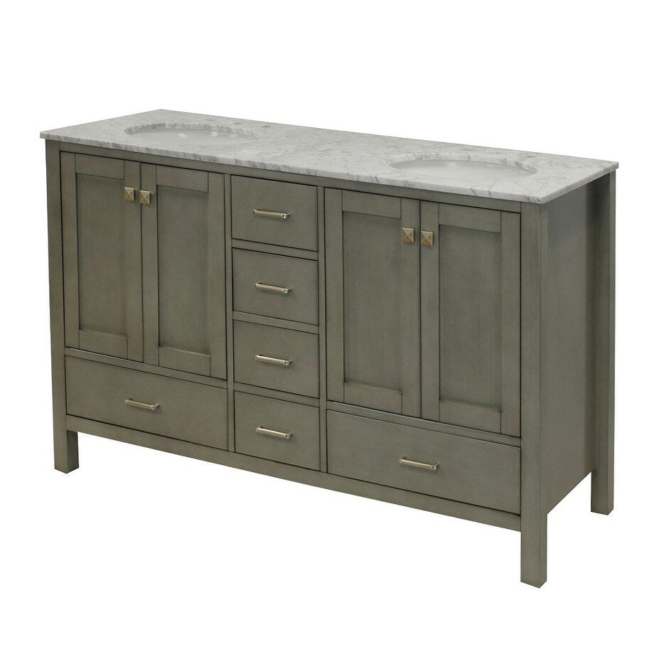 KitchenBathCollection Horizon 60" Double Bathroom Vanity with Carrara Marble Top