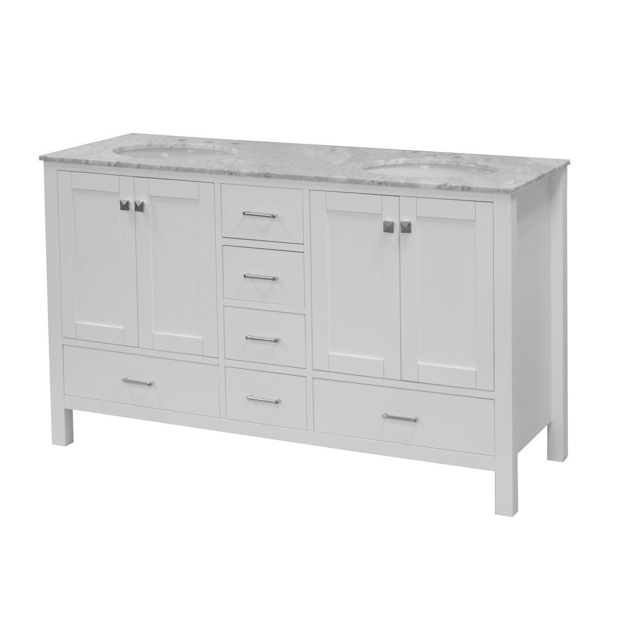 KitchenBathCollection Horizon 60" Double Bathroom Vanity with Carrara Marble Top