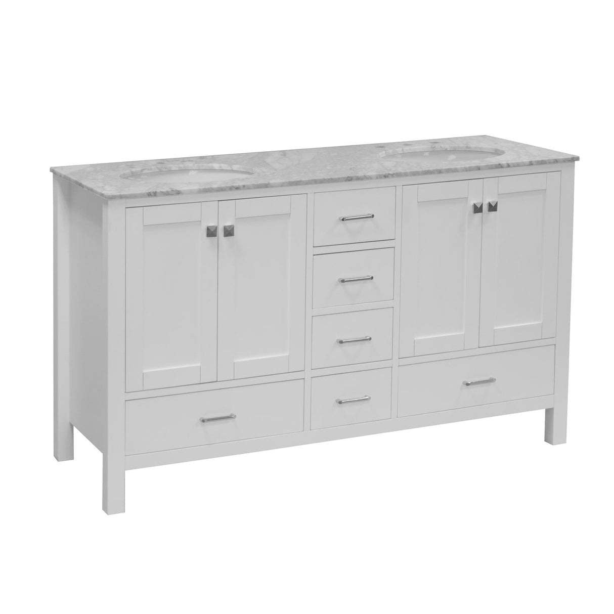 KitchenBathCollection Horizon 60" Double Bathroom Vanity with Carrara Marble Top