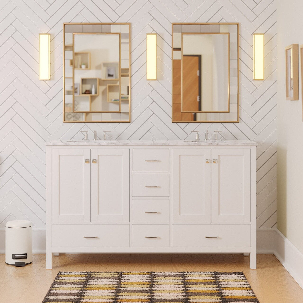 KitchenBathCollection Horizon 60" Double Bathroom Vanity with Carrara Marble Top