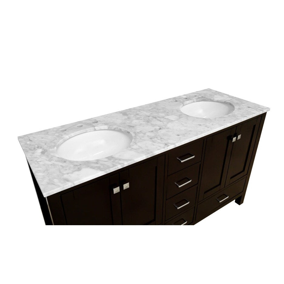 KitchenBathCollection Horizon 60" Double Bathroom Vanity with Carrara Marble Top