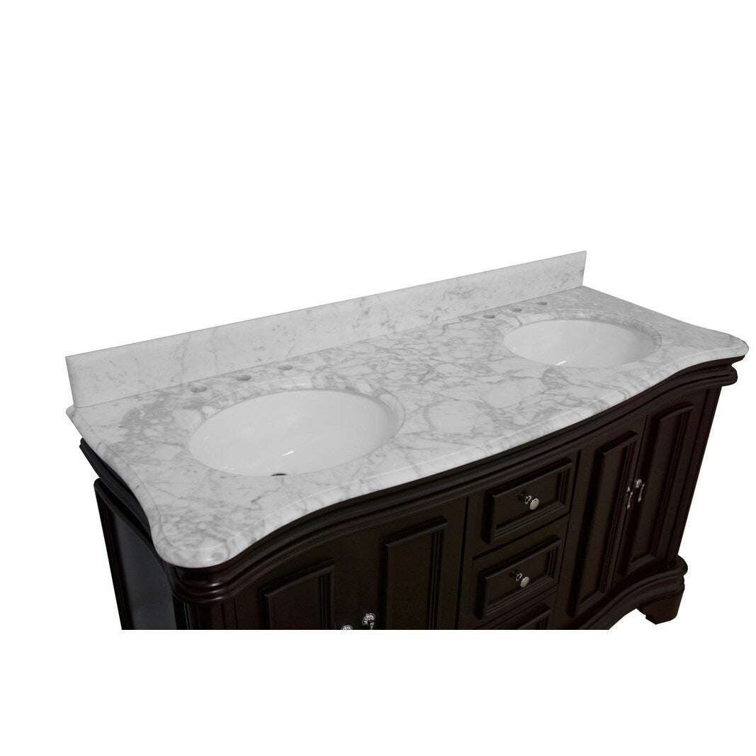 KitchenBathCollection Katherine 60" Double Bathroom Vanity with Carrara Marble Top