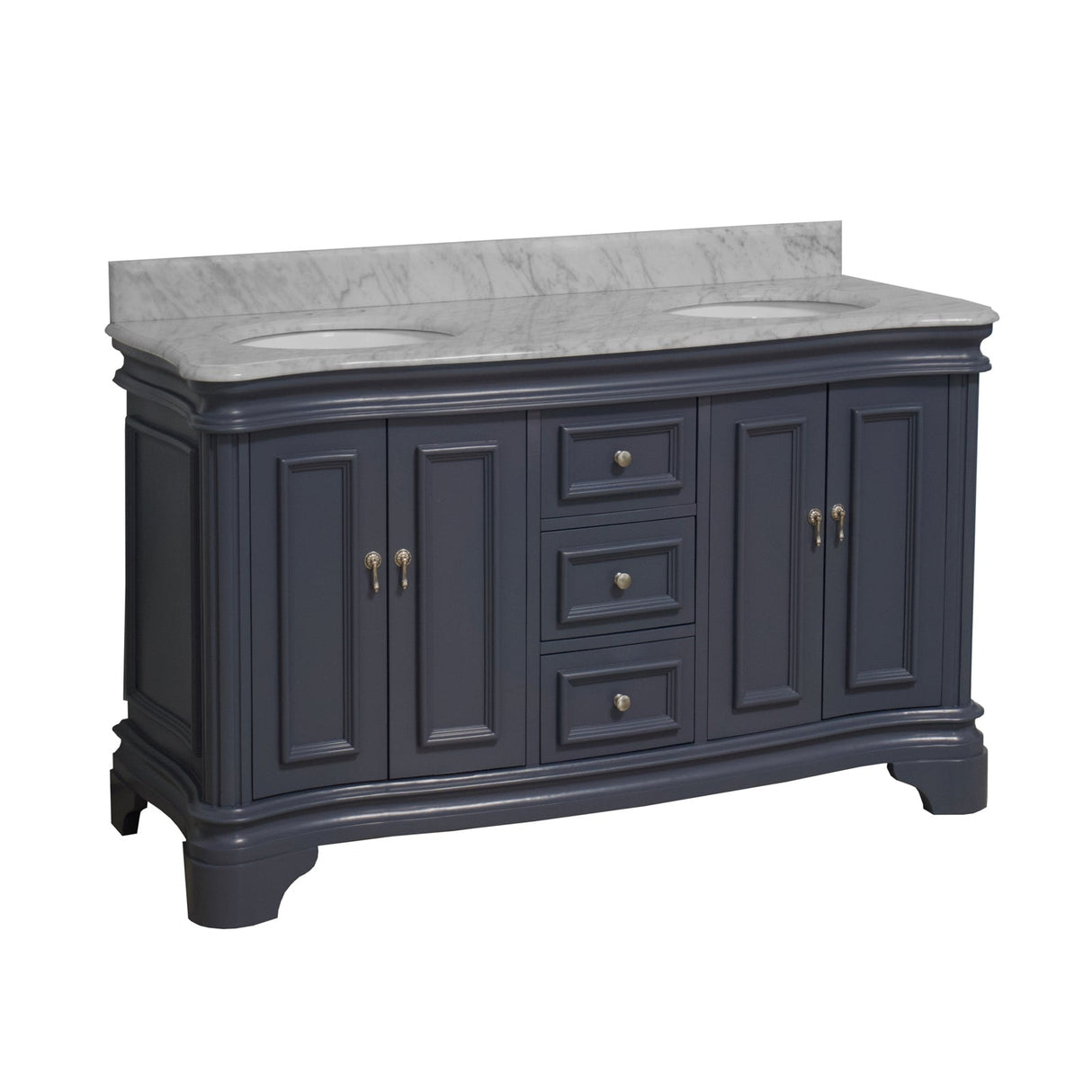 KitchenBathCollection Katherine 60" Double Bathroom Vanity with Carrara Marble Top