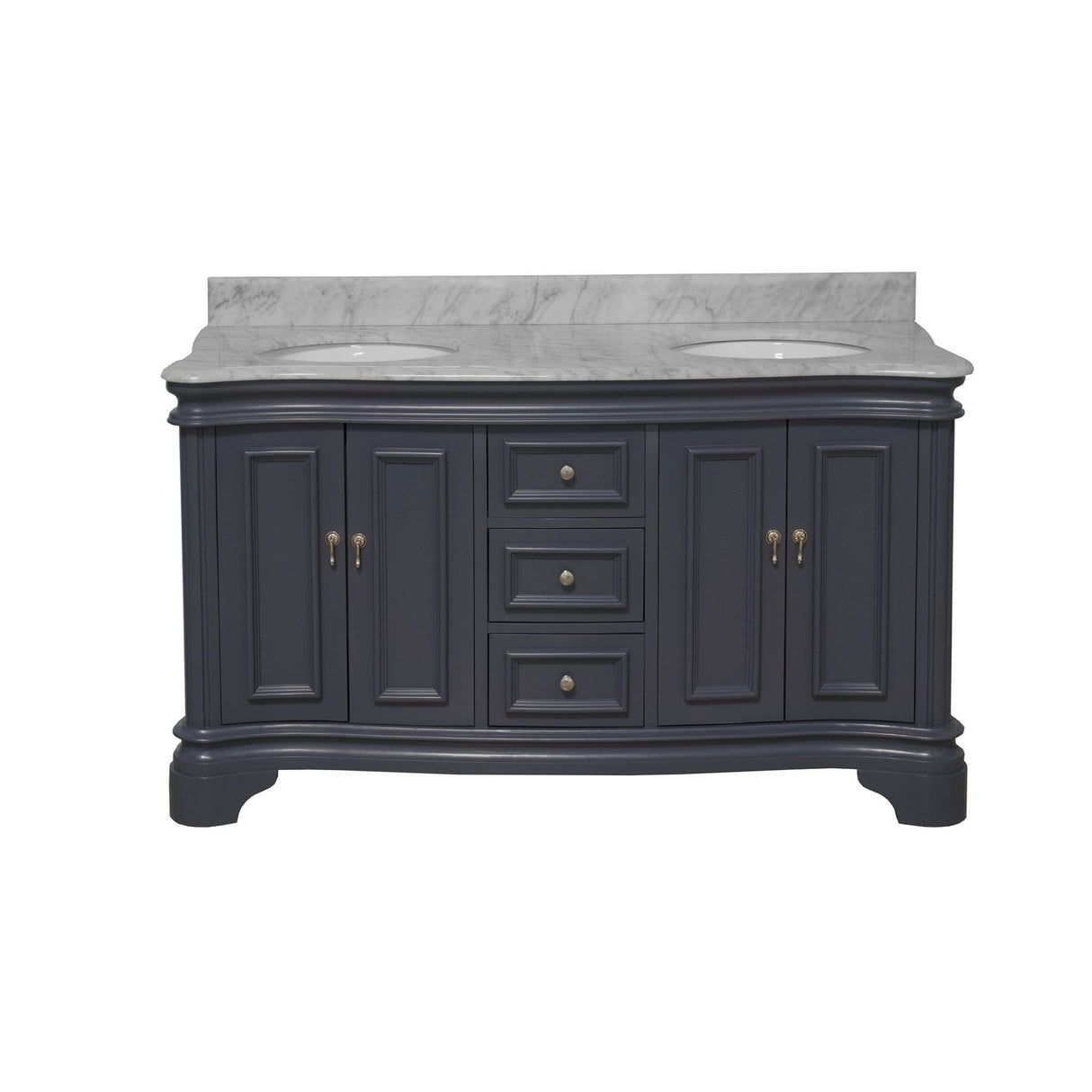 KitchenBathCollection Katherine 60" Double Bathroom Vanity with Carrara Marble Top