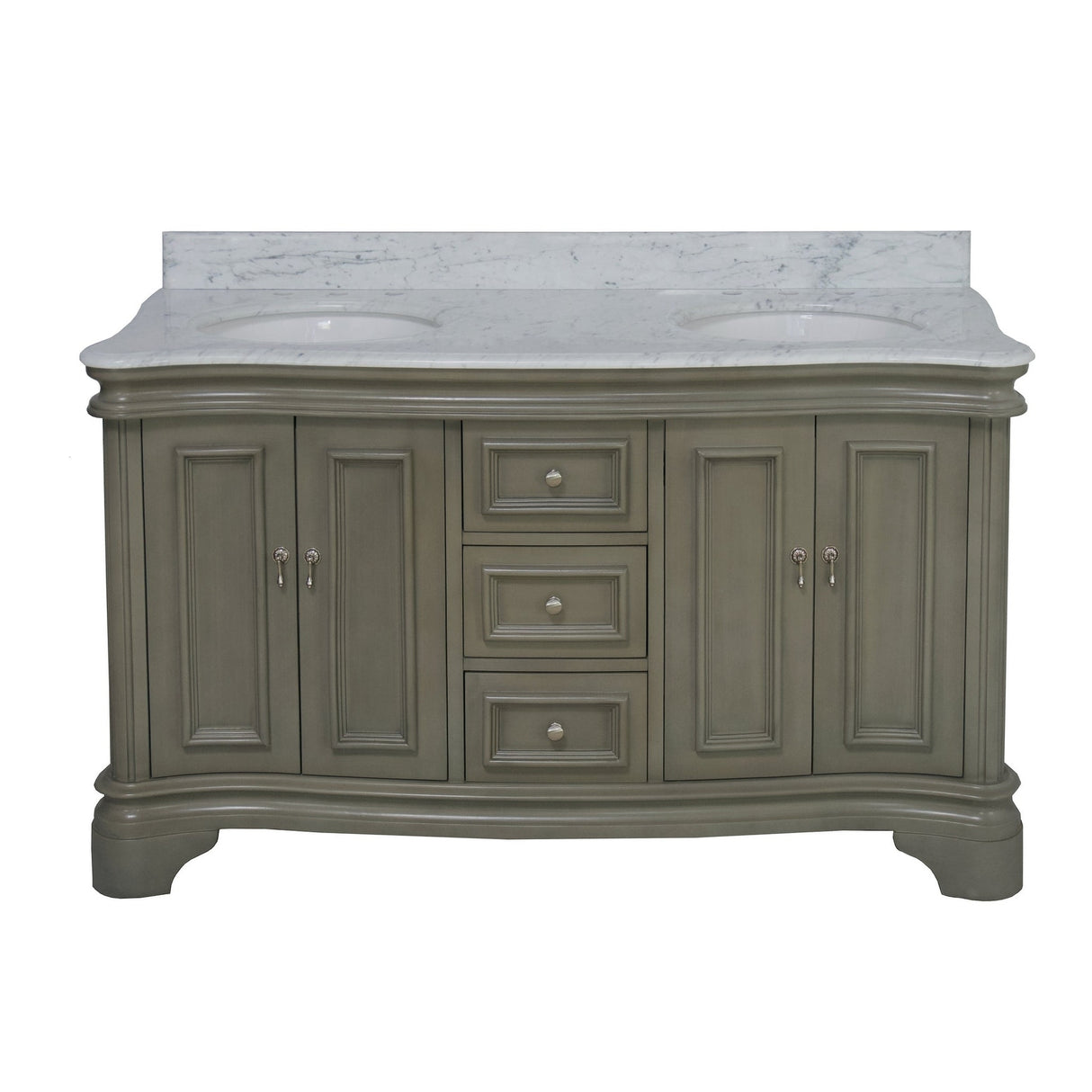 KitchenBathCollection Katherine 60" Double Bathroom Vanity with Carrara Marble Top
