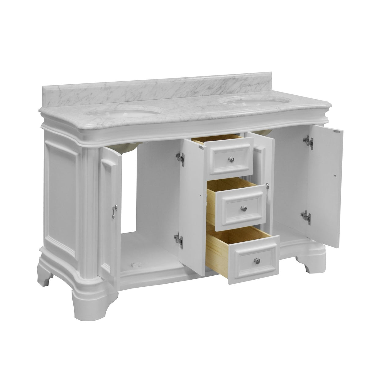 KitchenBathCollection Katherine 60" Double Bathroom Vanity with Carrara Marble Top