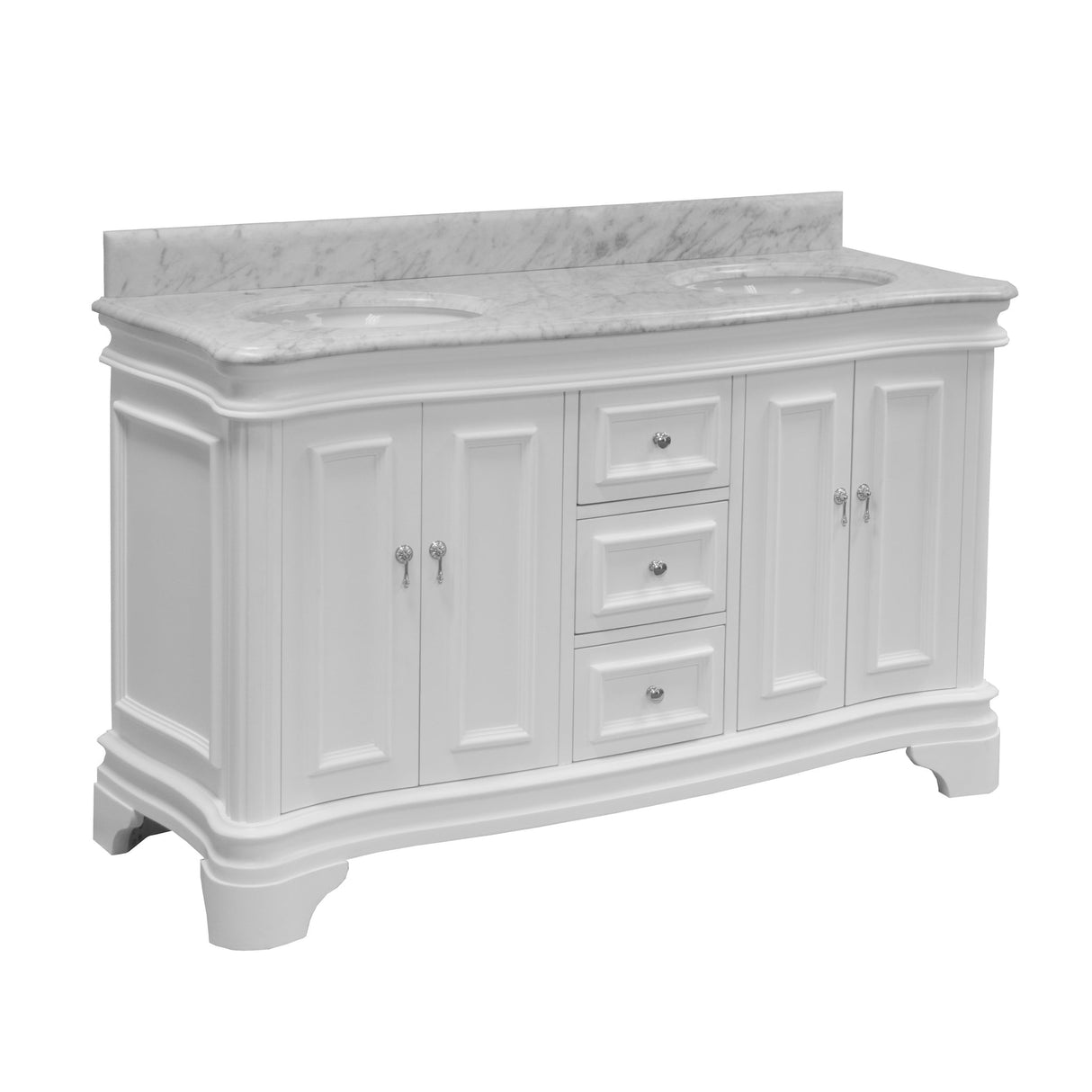 KitchenBathCollection Katherine 60" Double Bathroom Vanity with Carrara Marble Top
