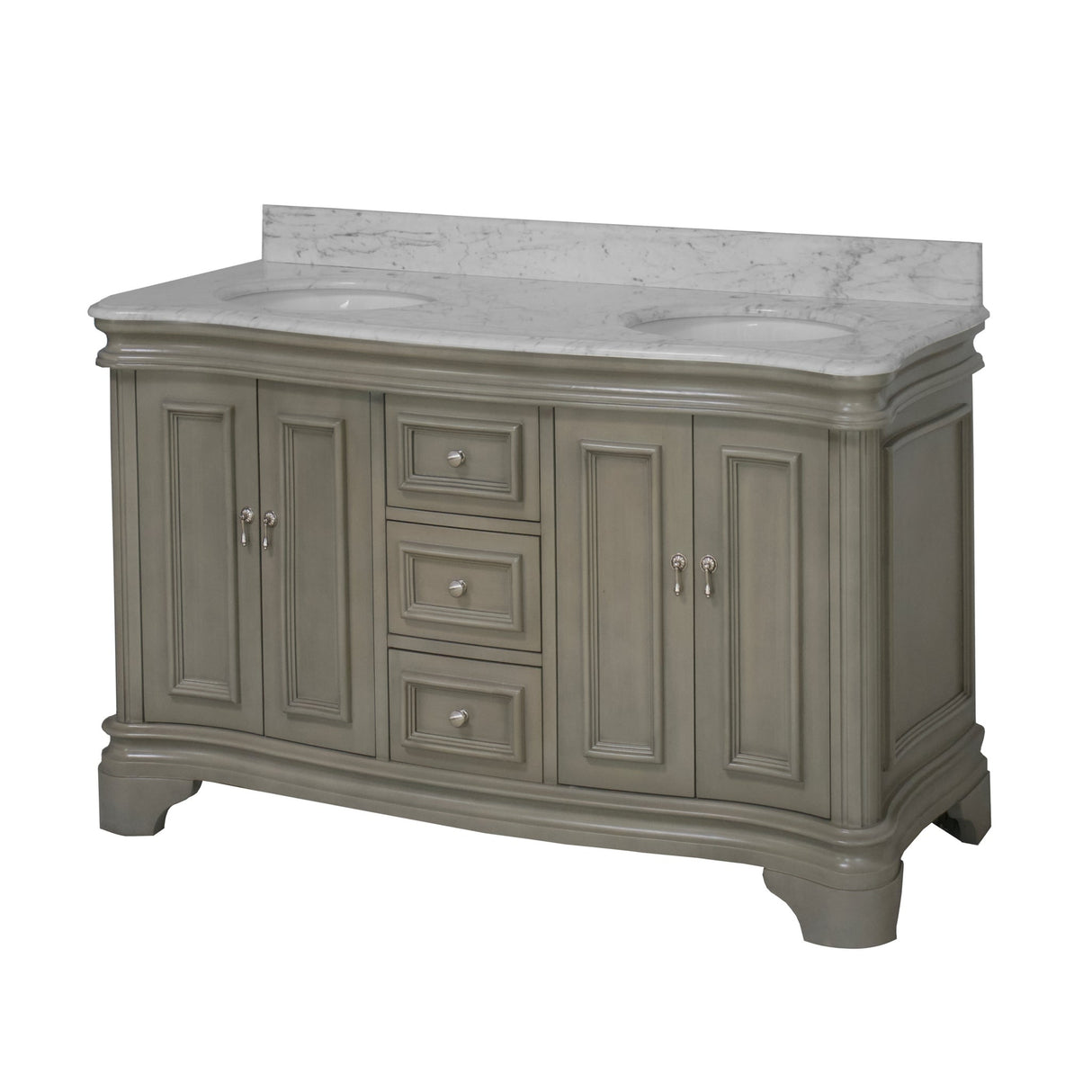 KitchenBathCollection Katherine 60" Double Bathroom Vanity with Carrara Marble Top