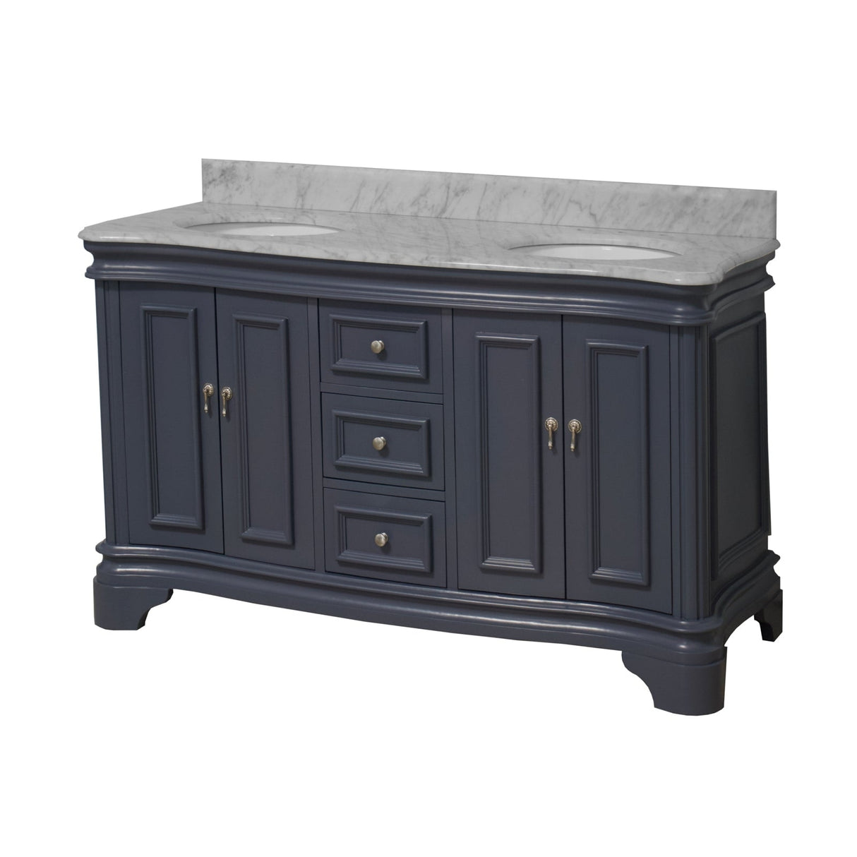 KitchenBathCollection Katherine 60" Double Bathroom Vanity with Carrara Marble Top