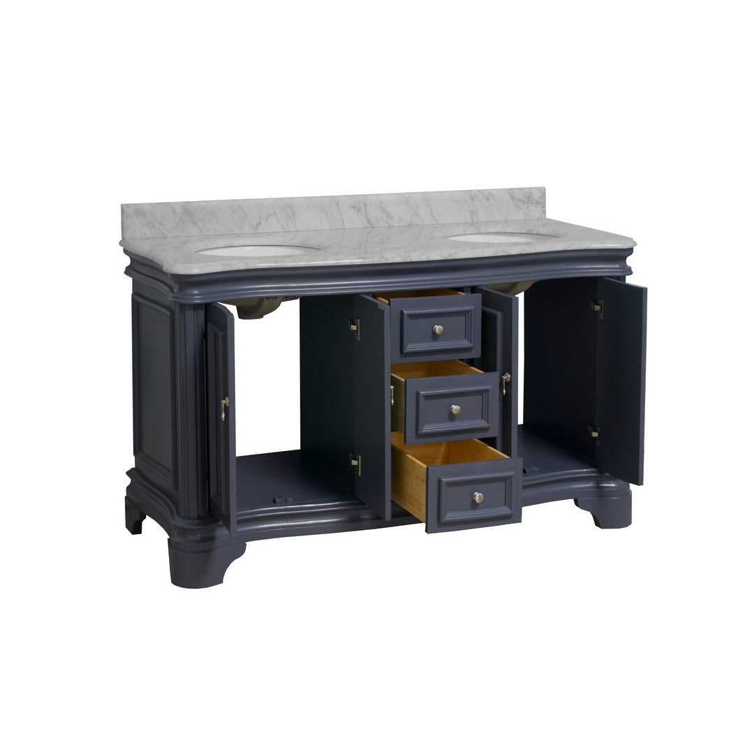 KitchenBathCollection Katherine 60" Double Bathroom Vanity with Carrara Marble Top