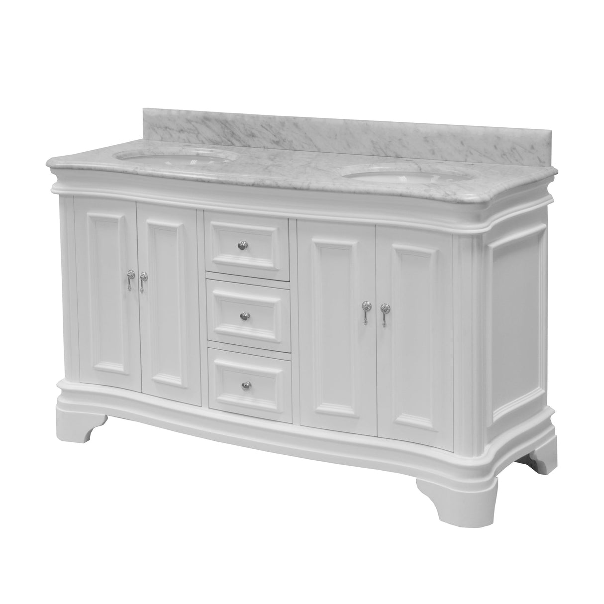 KitchenBathCollection Katherine 60" Double Bathroom Vanity with Carrara Marble Top
