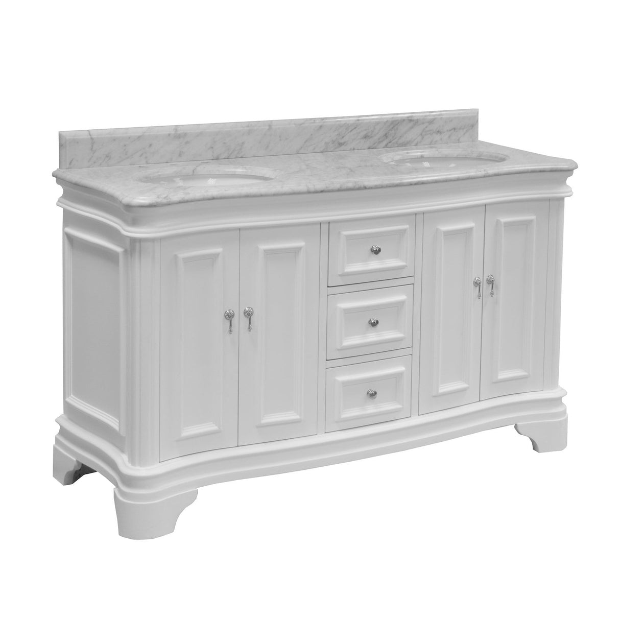KitchenBathCollection Katherine 60" Double Bathroom Vanity with Carrara Marble Top